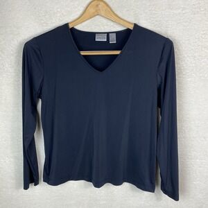 Vintage Chico's Zenergy Material Womens Black Long Sleeve V-Neck‎ Shirt Sz 2/XL